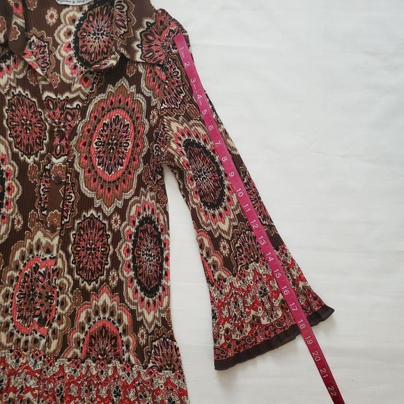 Signature By Larry Levine Crinkle Ruched 3/4 Bell Sleeve Vintage Blouse Sz Large - Picture 10 of 14